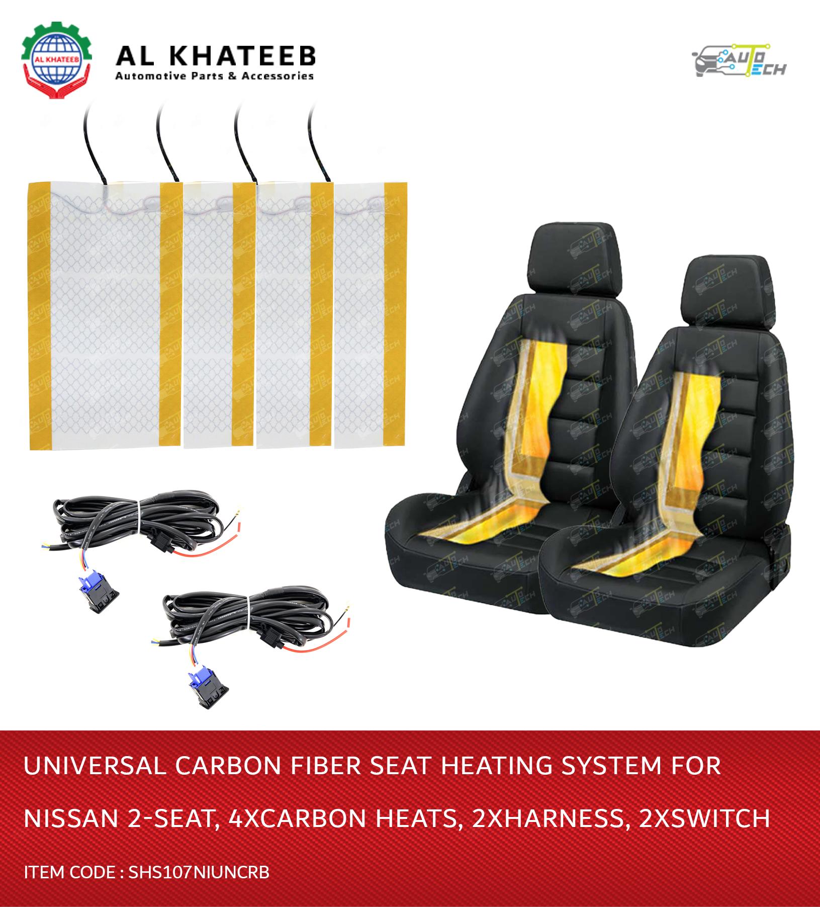 SEAT CARBON FIBER HEATING SYSTEM FOR NISSAN UNIVERSAL 2-SEAT, 4xCARBON HEATS, 2xHARNESS, 2xSWITCH